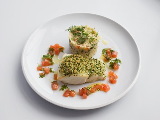 Baked cod fillet, tabouli and tomato salsa