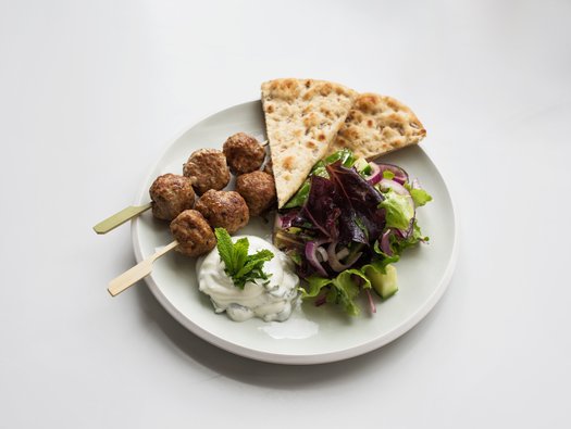 Lamb meatballs with Greek salad and minted yogurt