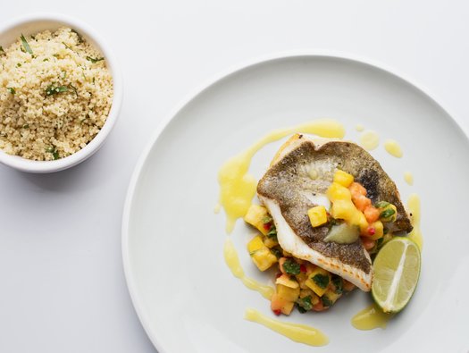 John Dory with tropical fruit salsa and couscous